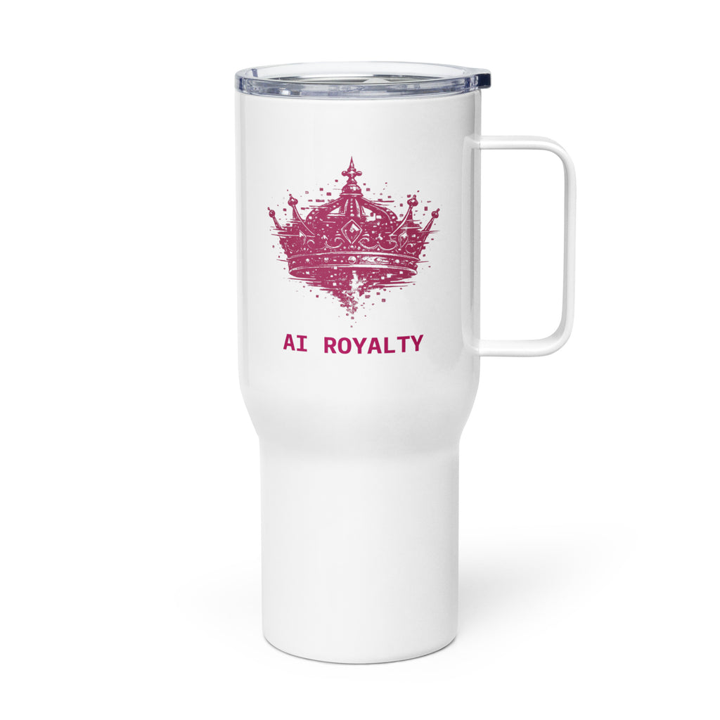 AI Royalty insulated travel mug with a handle, 25 oz, left side view