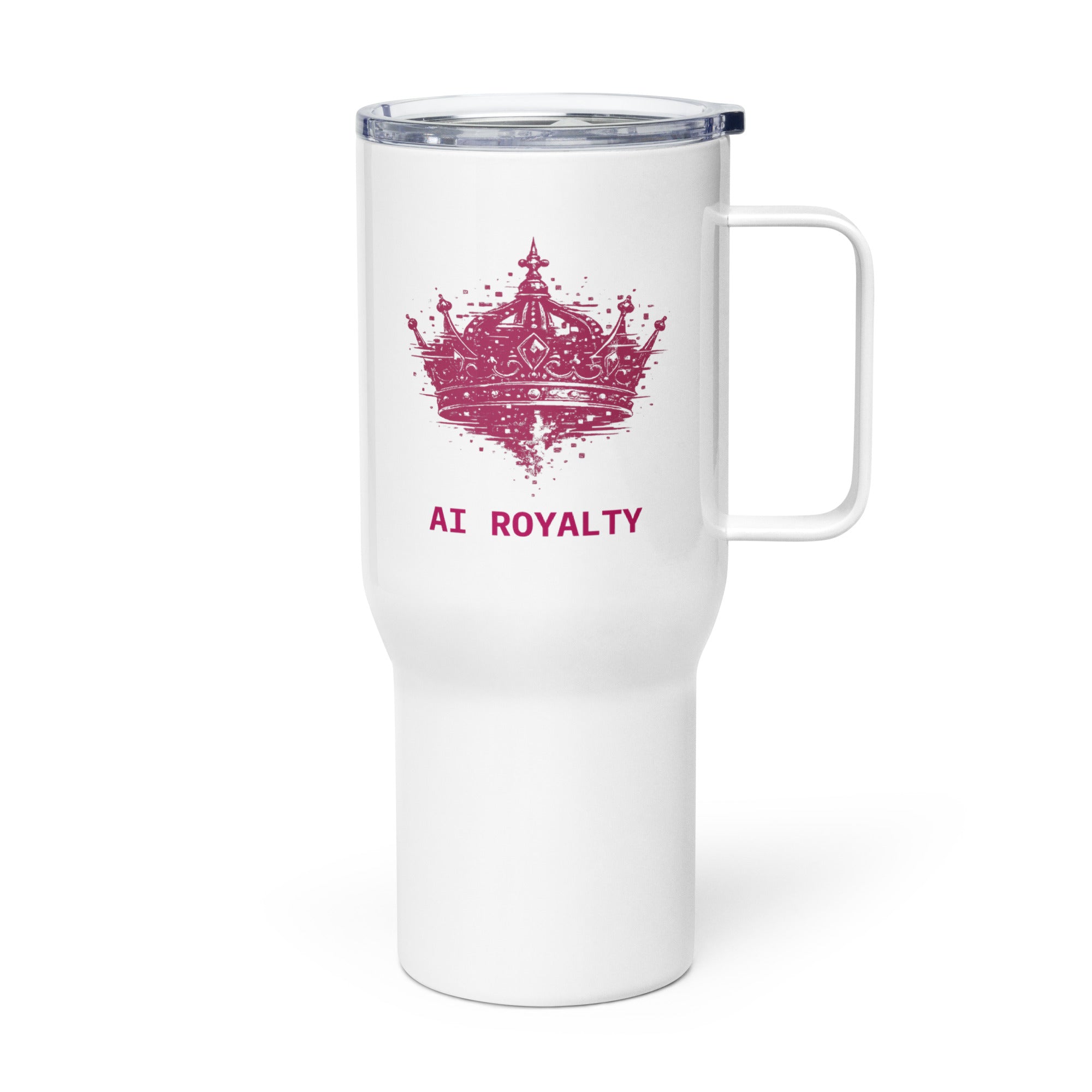 AI Royalty insulated travel mug with a handle, 25 oz, left side view