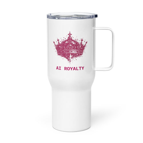 AI Royalty insulated travel mug with a handle, 25 oz, left side view