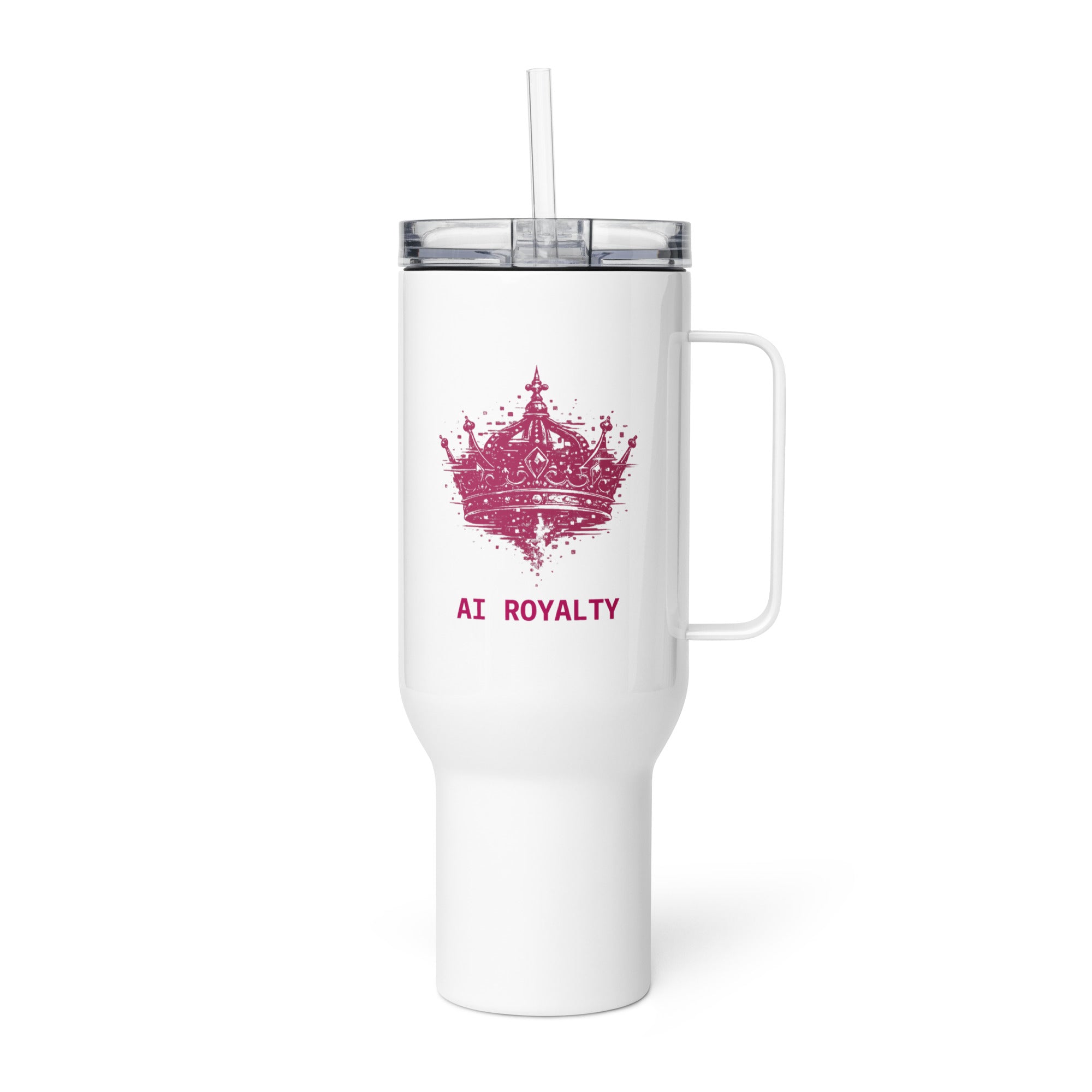 AI Royalty insulated travel mug with a handle, 40 oz, left side view