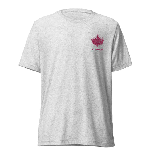 AI Royalty unisex tri-blend tee in white fleck, front view