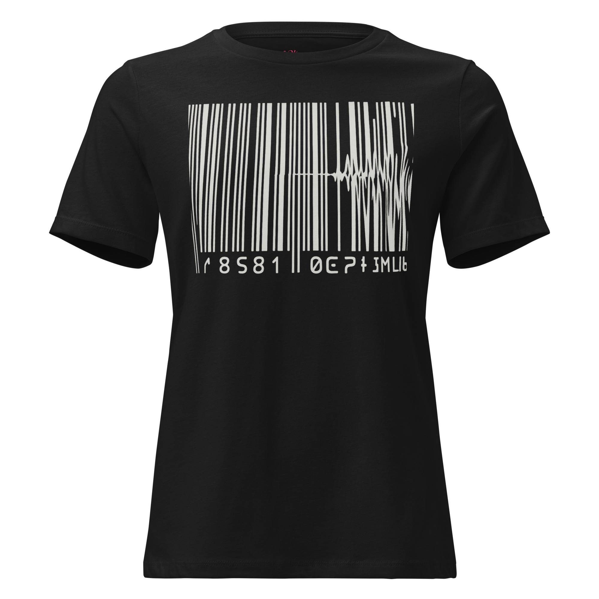 Women’s Glitched Barcode Graphic T‑Shirt – Aesthetic Techwear Streetwear Tee by Whimzy x RARI - Image 2